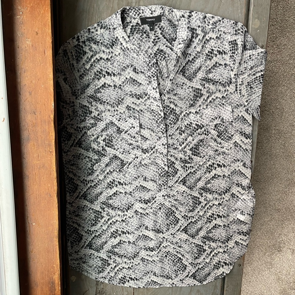 Theory Sheer Python Snakeskin Print Blouse | Size… - image 2